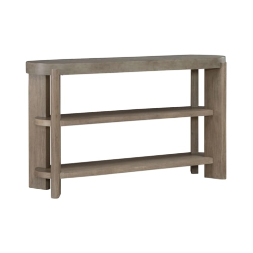 Contemporary Faux Concrete Sofa Table with Open Shelf