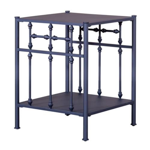 Open Metal Nightstand with Distressed Finish