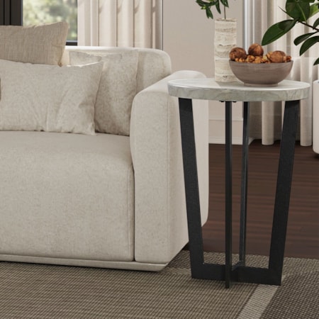 20" Rd. Faux Travertine-Top Chairside Table