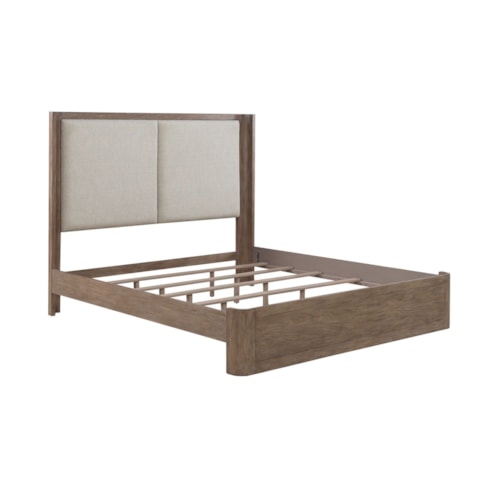 Contemporary King Shelter Bed with Upholstered Headboard