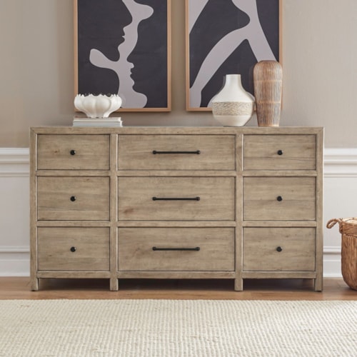 Transitional 9-Drawer Dresser with Felt-Lined Top Drawer