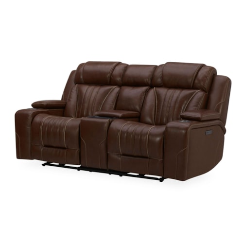 Contemporary Power Reclining Console Loveseat w/Hidden Bluetooth Speakers