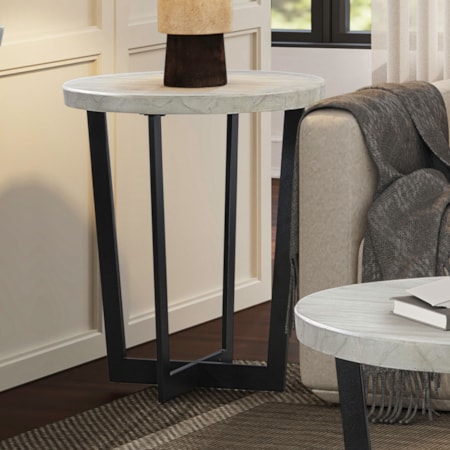 26" Rd. Faux-Travertine Stone-Top End Table