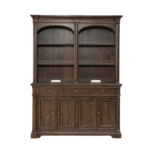 Transitional 4-Door Hutch & Buffet with Open Storage