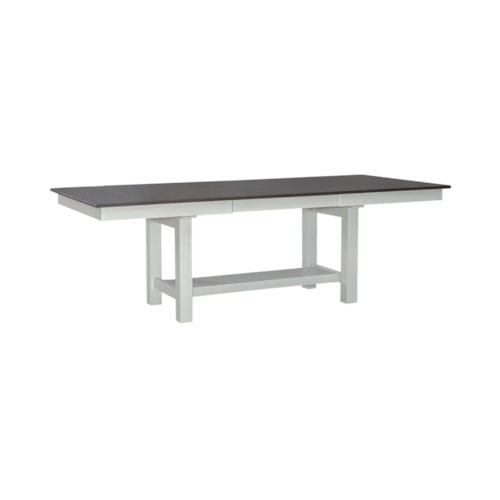 Transitional 6-Piece Trestle Table Dining Set with Slat Back Chairs and Bench