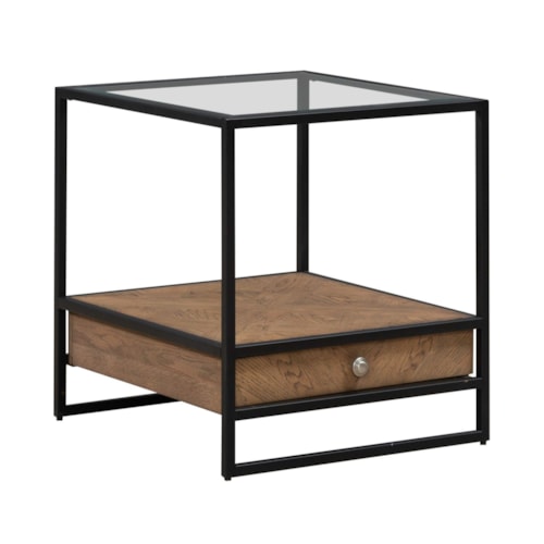Industrial Drawer End Table with Open Shelf