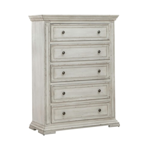 Farmhouse 5-Drawer Chest with Distressed Finish