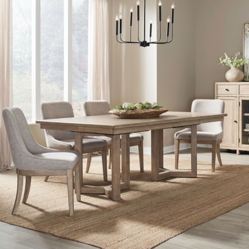 Transitional 5-Piece Double Pedestal Table Dining Set