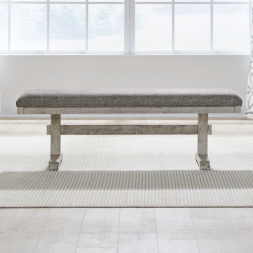 Transitional Upholstered Dining Bench w/Trestle Base