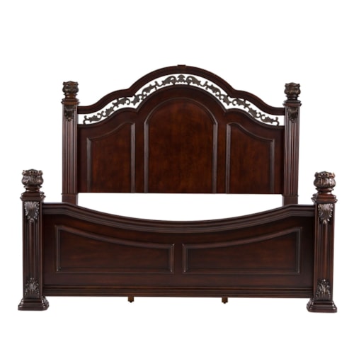 Traditional California King Poster Bed with Acanthus Leaf Carving Accents