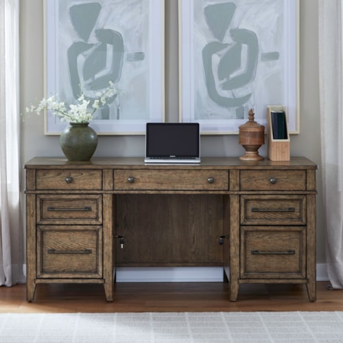 Transitional Junior Executive Credenza with Locking File Storage Drawers