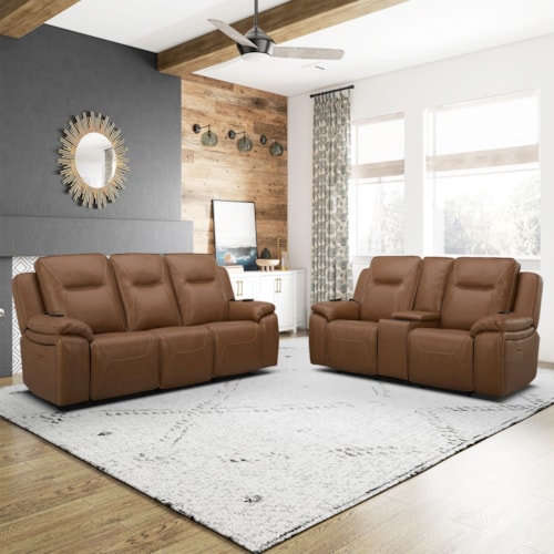 Transitional 2-Piece Power Recliner Living Room Set with Massage Functions