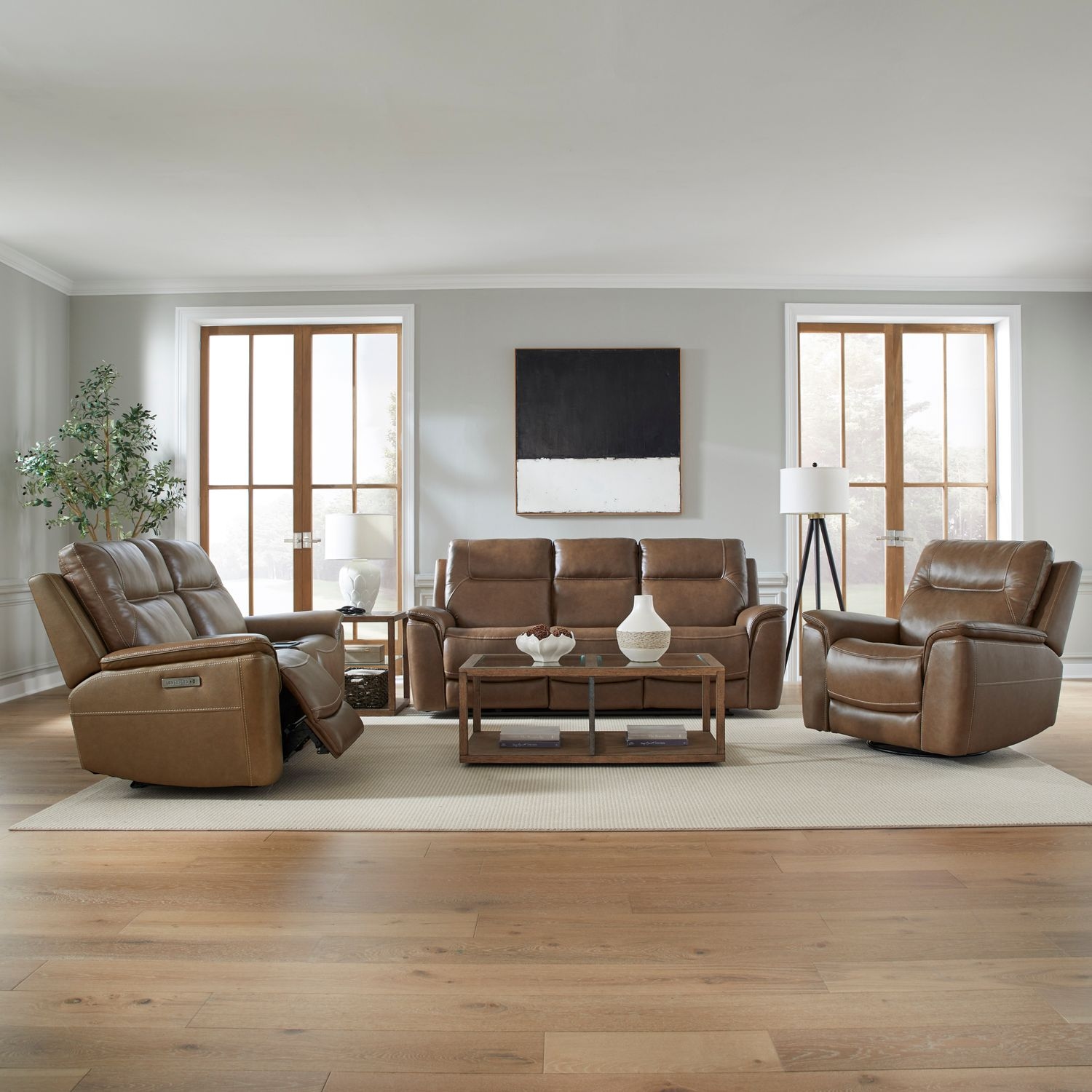 Transitional 3-pc. Power Reclining Living Room Set with USB Ports
