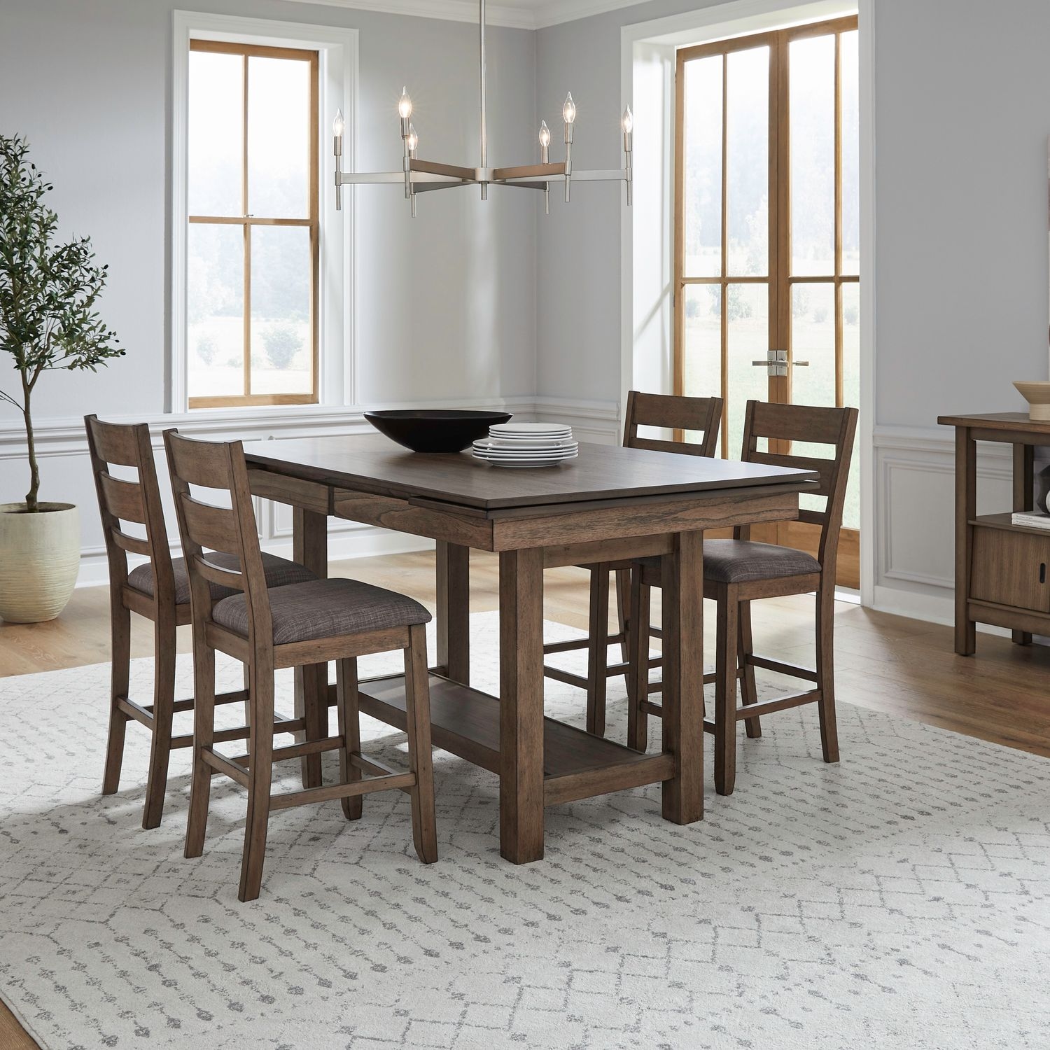 5-Piece Gathering Trestle Table Dining Set