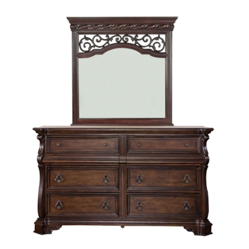 Traditional 8-Drawer Double Dresser and Landscape Mirror