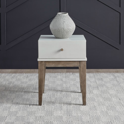 Contemporary Single Drawer Chairside Table with Wood Accents