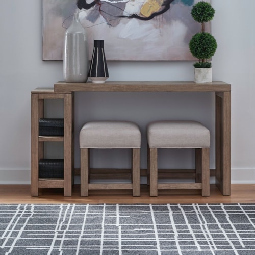 Contemporary 3-pc. Console Table Set w/Upholstered Stools
