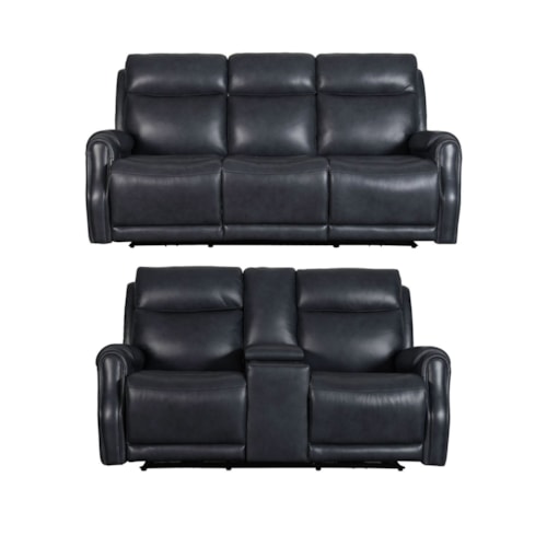 Transitional Power Reclining Sofa and Loveseat Set with Power Headrest and Lumbar