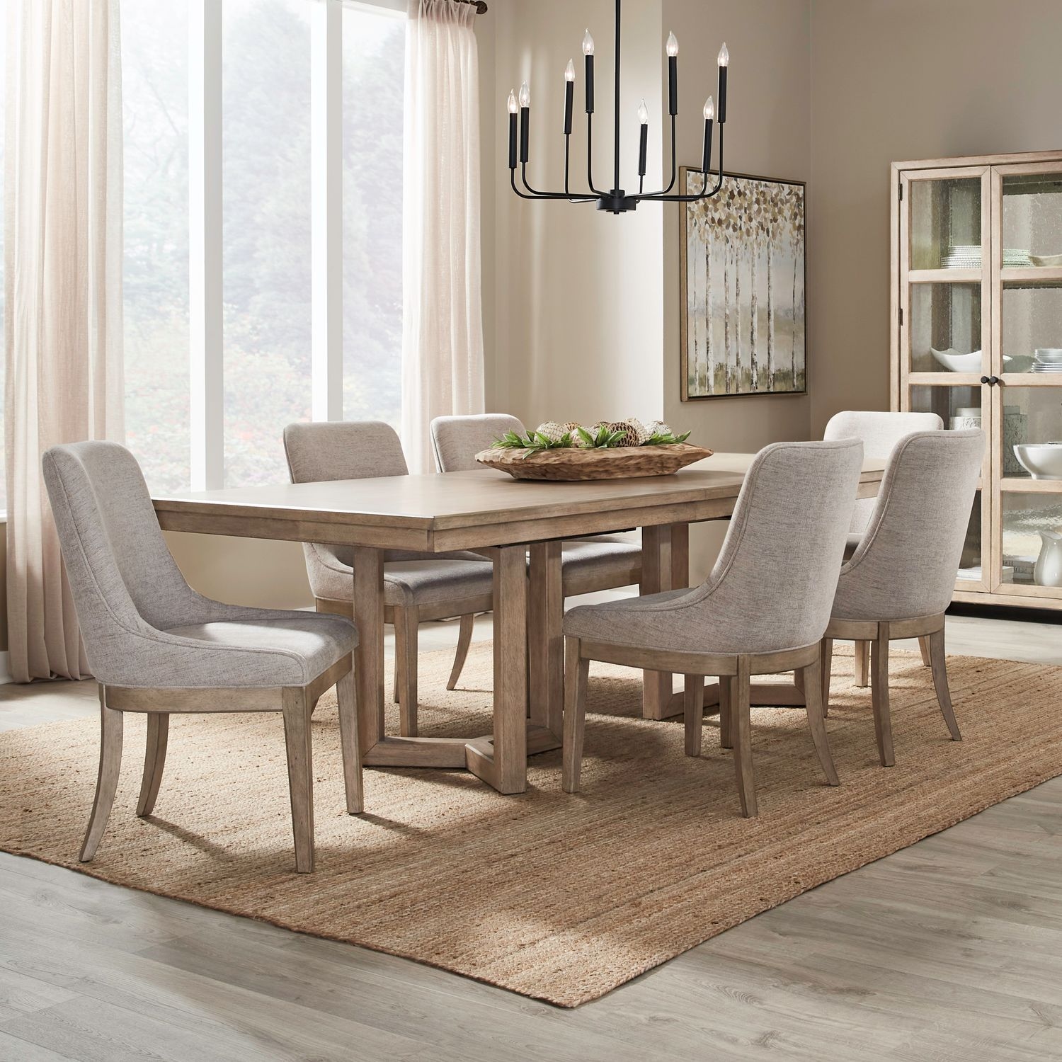 Transitional 7-Piece Double Pedestal Table Dining Set