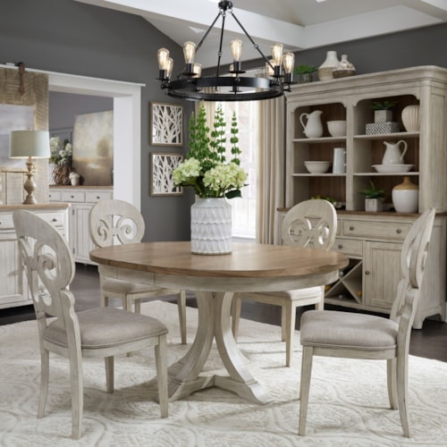 Farmhouse 5-Piece Pedestal Table Set