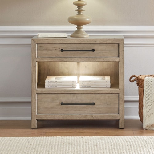 Transitional 2-Drawer Nightstand with Built-In Charging Station