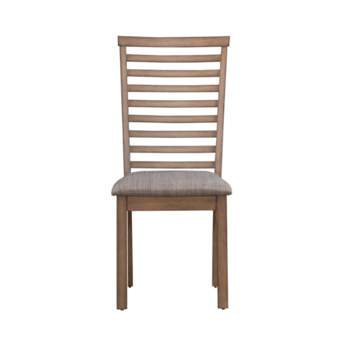 Transitional Upholstered Ladder Back Side Chair with Nylon Chair Glides