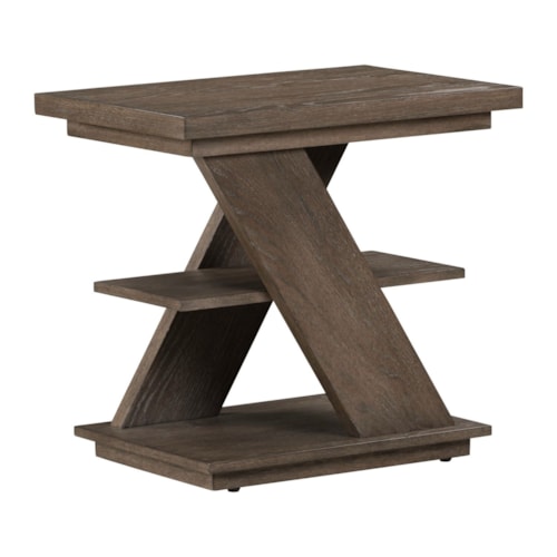 Modern Casual Sculptural Rectangular Chairside Table with Open Shelving