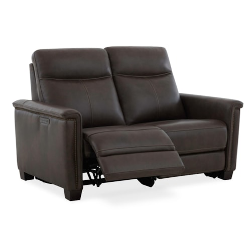 Transitional Power Reclining Loveseat with Power Headrest and Lumbar