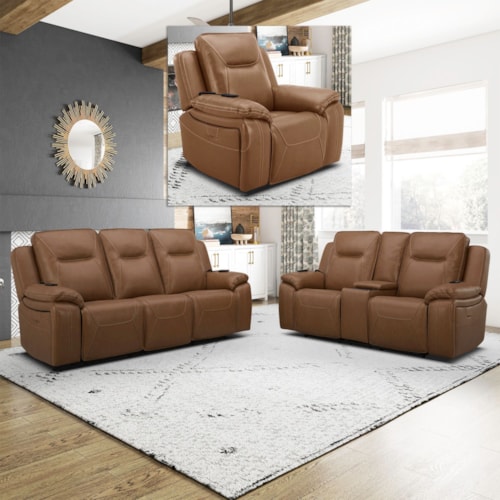Transitional 3-Piece Power Recliner Living Room Set with Massage Functions