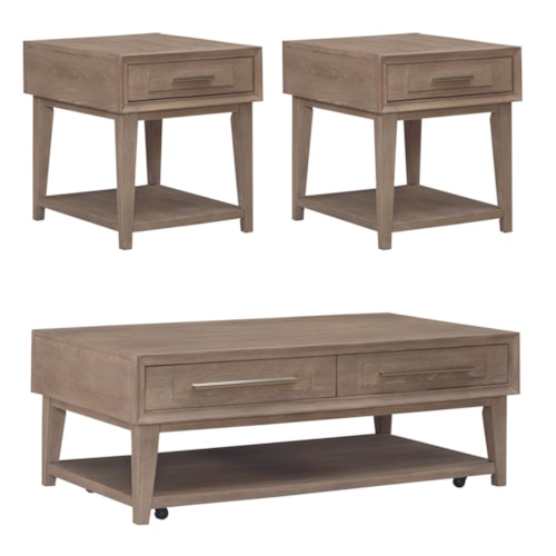 Contemporary 3-Piece Occasional Set with Single-Drawer End Tables