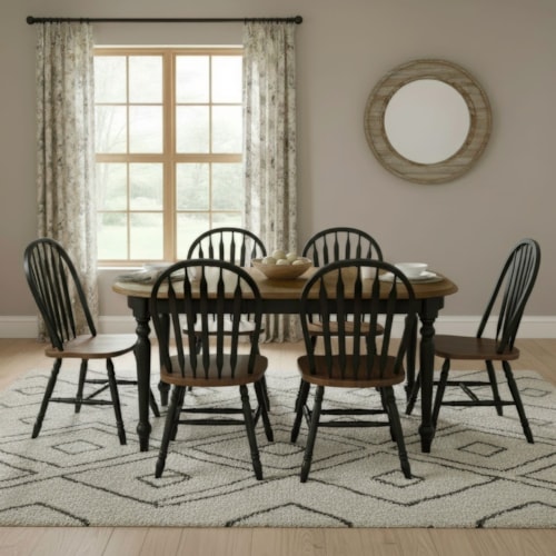 Transitional 7-Piece Dining Set with Turned Legs