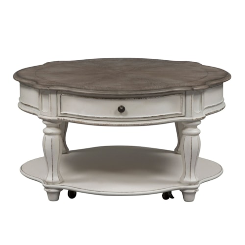 Traditional Round Cocktail Table with Casters