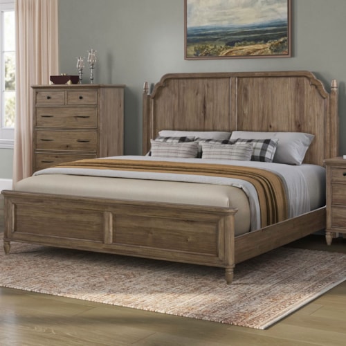 Transitional Queen Panel Bed with Scalloped Top Rail