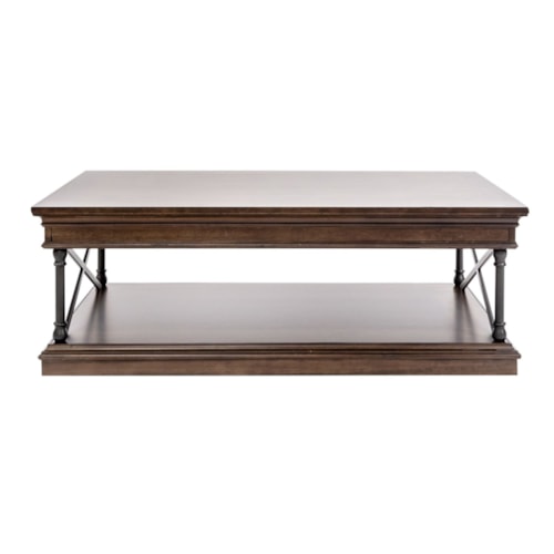 Transitional Metal and Wood Rectangular Cocktail Table