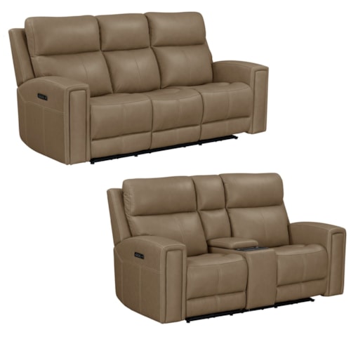 Transitional 2-Piece Power Reclining Living Room Set with Power Headrest