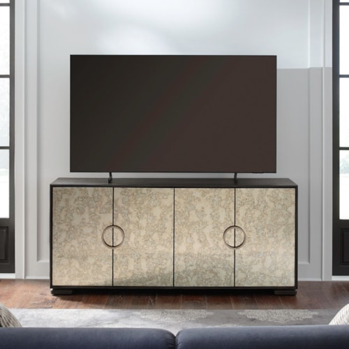 Contemporary Antique Mirrored-Glass Door Accent Cabinet with Wire Management