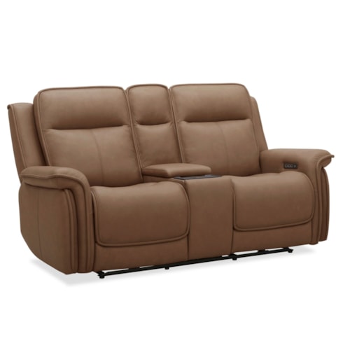 Transitional Power Reclining Loveseat with Power Headrest and Lumbar