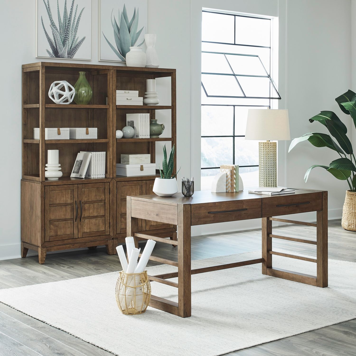 3-pc. Desk & Bookcase Set w/Cabinets