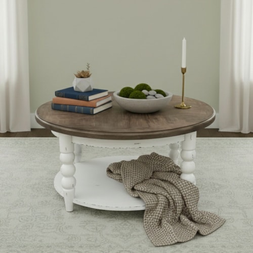 Cottage Round Cocktail Table with Shelf
