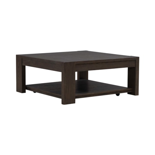 Transitional Square Cocktail Table with Lower Shelf