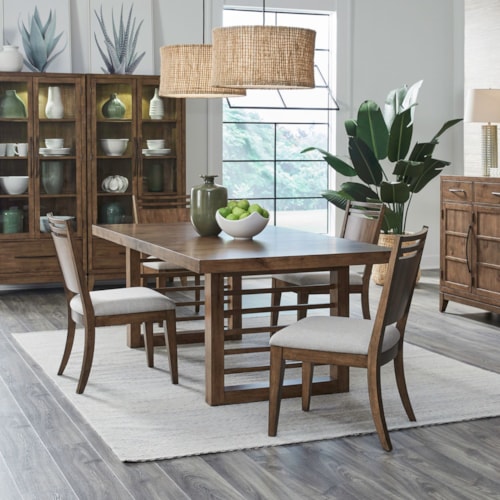 Transitional 5-Piece Double Pedestal Dining Set