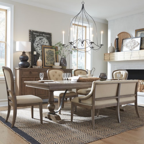 Transitional 6Piece Trestle Dining Set with Leaf Insert