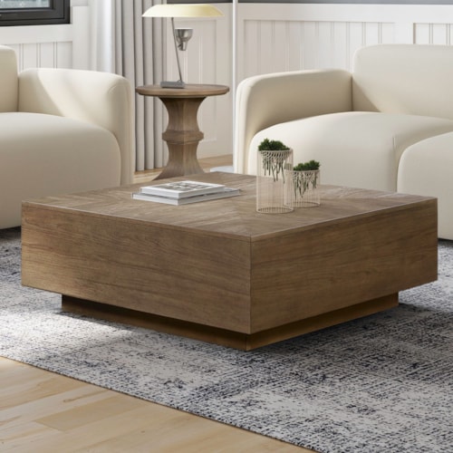 Transitional Cocktail Table with Plinth Base