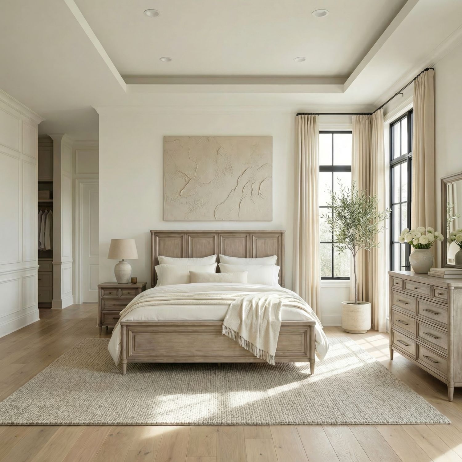 Queen Bed Set w/Nightstand, Dresser &amp; Mirror