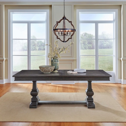 Traditional Rectangular Trestle Dining Table with Removable 18" Leaf