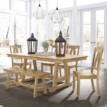 6 Piece Trestle Table Set w/Bench