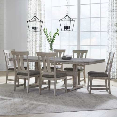 Transitional 7-pc. Trestle Dining Set w/Two Removable Leaves