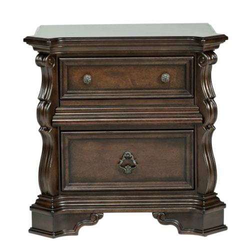 Traditional 2-Drawer Nightstand with Burnished Brass Hardware