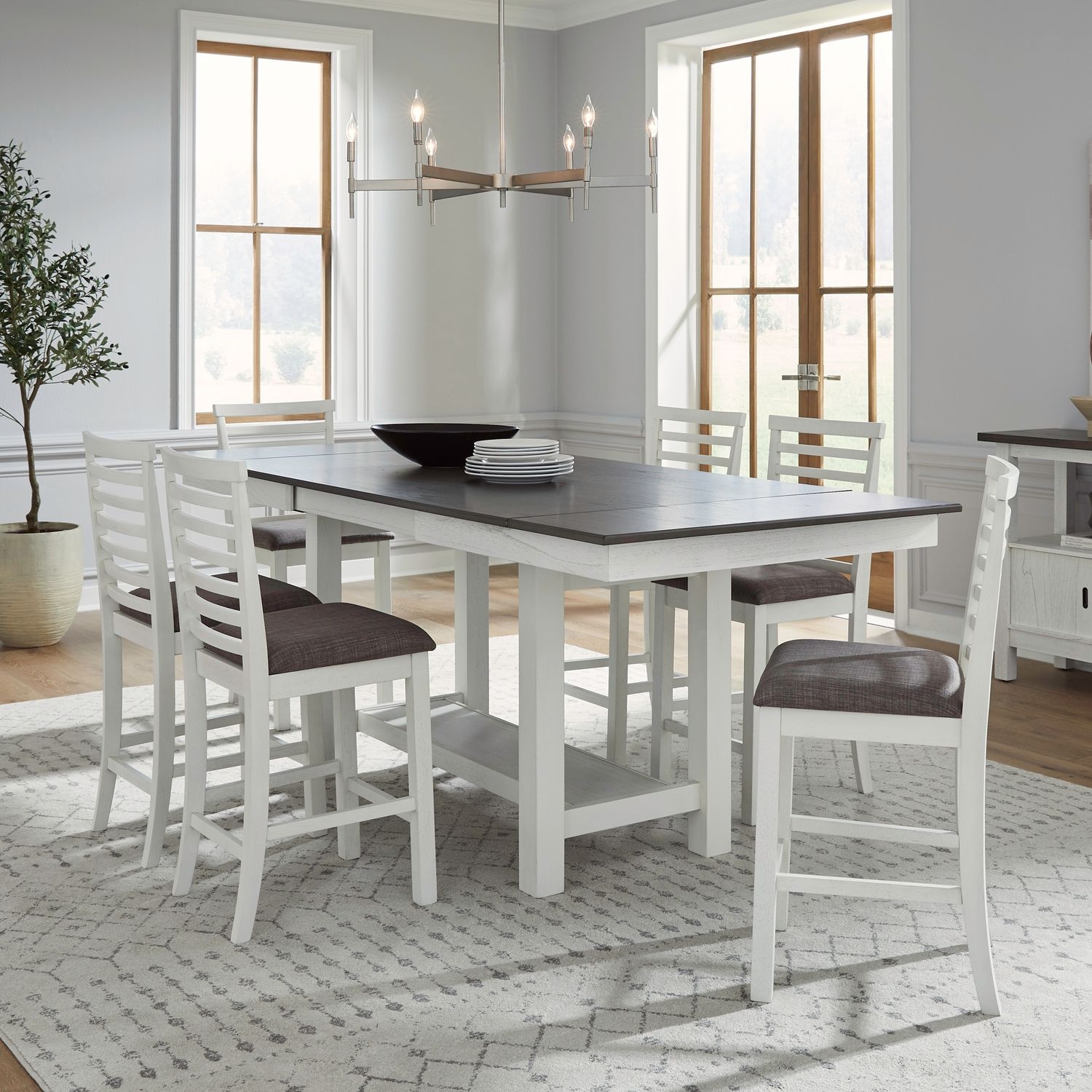 7-Piece Gathering Trestle Table Dining Set