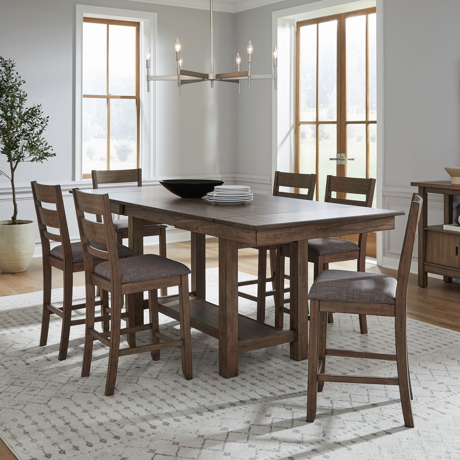 Liberty Furniture Brook Bay 7-Piece Gathering Trestle Table Dining Set